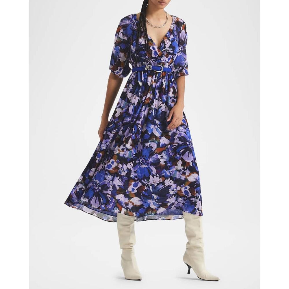 Derek Lam 10 Crosby Katie Floral Wrap Midi Dress Topaz Size 2 NWT